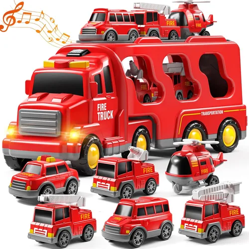 Vista 10 de JUKUDAHU Camiones para niños pequeños de 2 a 4 años 1-3 4-8 4-7 para niños y niñas, camiones de juguete de construcción de 5 en 1 para niños