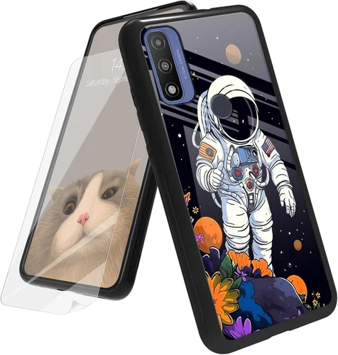 Vista 161 de Funda para Motorola Moto G Play 4G 2024 con protector de pantalla, parte trasera de vidrio templado + funda de silicona suave TPU absorción