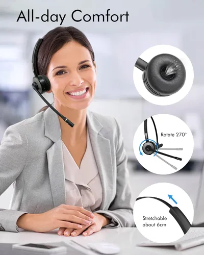 Vista 7 de HUAKUA Auriculares Bluetooth con micrófono, auriculares de camionero de una sola oreja con cancelación de ruido, auriculares inalámbricos