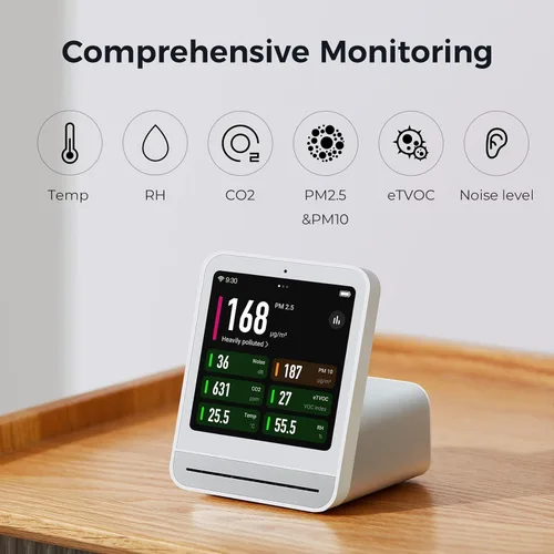 Vista 3 de Qingping Monitor de calidad del aire Gen 2, monitor de calidad del aire para interiores detecta PM2.5, CO2, PM10, ruido, temperatura y humedad
