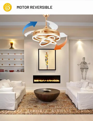 Vista 6 de Ventiladores de techo retráctiles de 42 pulgadas con luces ventilador de Dorado