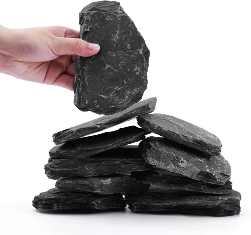 Vista 4 de Rocas de pizarra natural de 2 a 4 pulgadas, 20 piedras de acuario para paisajismo acuático, paisajismo de acuarios, terrarios, decoración