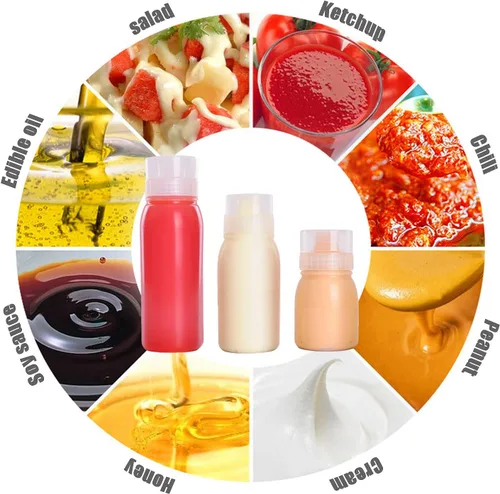 Vista 5 de Botellas exprimibles porosas de condimentos, recipiente pequeño para aderezo para ensaladas y salsa, botella multiboquilla, 6 piezas, 6 onzas, 5