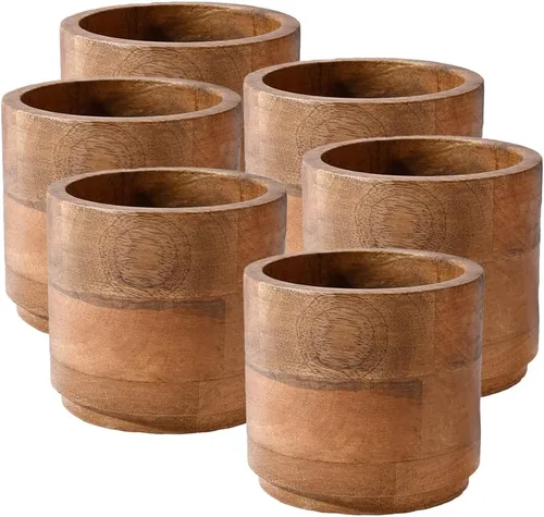 Vista 10 de Serene Spaces Living Macetero grande de madera de mango marrón, maceta de madera natural para flores y plantas sintéticas, plantas