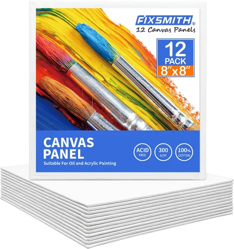 Vista 8 de FIXSMITH - Bastidores de lienzo para pintar 4x4 pulgadas, paquete súper económico de 24 mini lienzos, paneles de lienzo en blanco, 100% algodón
