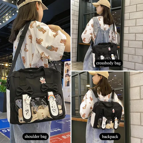 Vista 2 de Extolove Linda bolsa de mensajero, mochila kawaii, bolsa cruzada japonesa bolsa estética bolsa Ita bolsa con accesorios Kawaii