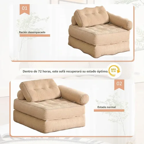 Vista 8 de Afuson Plus - Sofá cama futón para espacios pequeños, sofá de piso con reposabrazos, sofá plegable, sofá convertible con almohada, portátil, cómodo