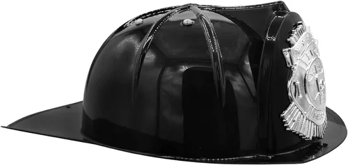 Vista 2 de Nicky Bigs Novelties Casco de bombero de plástico para niños, accesorio para disfraz de bombero de Halloween, casco de bombero para cosplay, negro