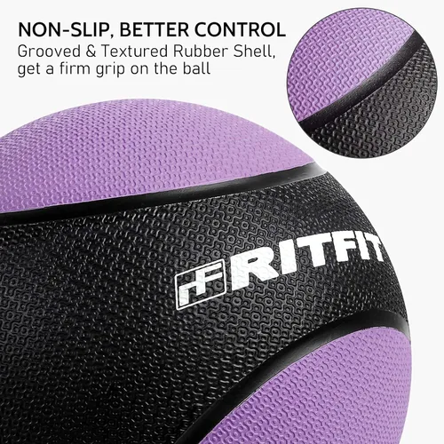 Vista 2 de RitFit Weighted Medicine Ball - Non-Slip Rubber Shell & Dual Texture Grip - Workout Exercise Ball for Core Strength, Balance Training, Coordination
