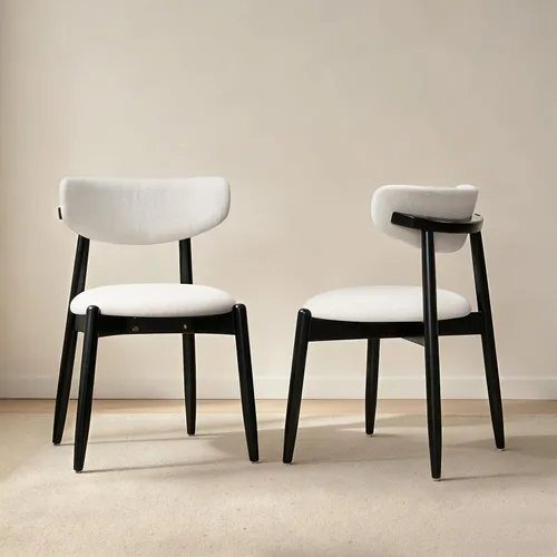Vista 17 de CHUN YI Juego de 2 sillas de comedor tapizadas de madera maciza, sillas auxiliares de cocina de tela moderna de mediados de siglo con respaldo Beige