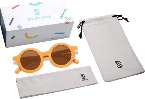 Vista 5 de SOJOS - Lentes de sol redondos polarizados para niños y niñas, protección ultravioleta 400 (UV400), lentes de sol para las vacaciones en la playa