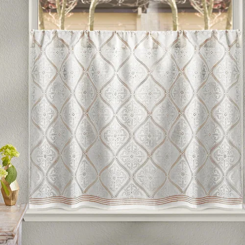 Vista 18 de Cortinas de algodón de media cocina para ventanas pequeñas, baño y café, estampado a mano en bloque, velo de novia blanco, diseño bohemio moderno