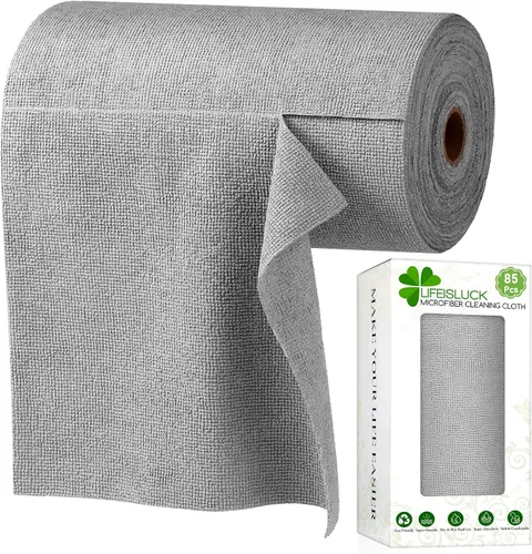 Vista 11 de Paquete de 65 toallas de microfibra en un rollo de 10 x 10 pulgadas, reutilizables, lavables, paños de microfibra de papel, trapos absorbentes