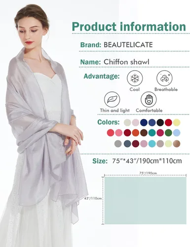 Vista 4 de BEAUTELICATE Bufanda sedosa, chales ligeros y envolturas para vestido de noche, boda, fiesta, novias, mujeres, varios