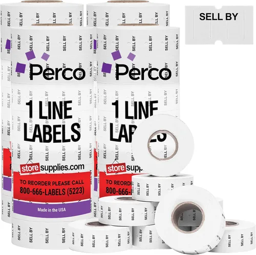 Vista 12 de Perco 1 línea de impresión inversa morada en etiquetas blancas de panadería, 8,000 etiquetas para pistolas Perco Lite, X, Plus y Pro, con diseño a