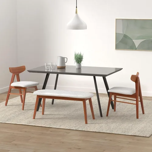 Vista 2 de ZckyCine Mesa de comedor moderna de mediados de siglo, juego de mesa de cocina de 7 piezas para 6 personas, mesa de comedor rectangular de madera