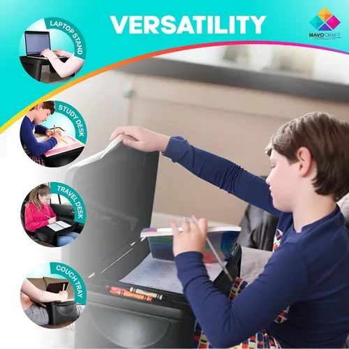 Vista 6 de MAVOCRAFT - Bandeja plegable para regazo para niños con almacenamiento, escritorio portátil para niños y adultos, escritorio de regazo para niños