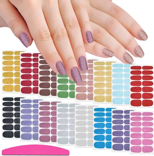 Vista 11 de 224 piezas de 16 hojas de color sólido y mate, autoadhesivas, tiras de esmalte de uñas para mujeres, calcomanías de arte de uñas, accesorios de uñas