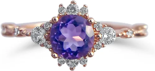 Vista 7 de Anillo de boda de amatista de oro rosa de 14 quilates, anillo de compromiso de amatista, anillo de compromiso para mujer, anillo de promesa morado