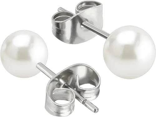 Vista 2 de Jewelrieshop Faux Pearl Stud Earrings 5 Pairs Stainless Steel Hypoallergenic Starter Set for Women Girls