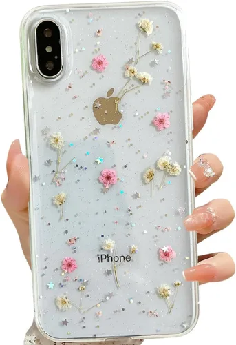 Vista 10 de LSEEKA Funda transparente para iPhone 11 con diseño de flores prensadas reales, linda y brillante, patrón floral rosa, funda protectora delgada