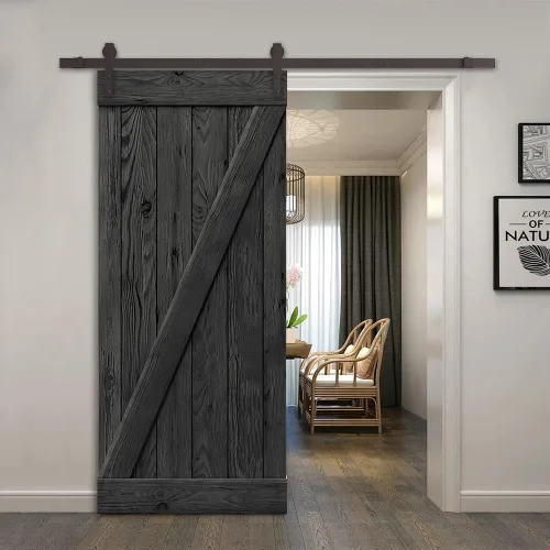 Vista 6 de Puerta corrediza interior de madera de pino anudada cepillada serie Z con kit de herrajes (acabado de madera, 24 x 84 pulgadas)