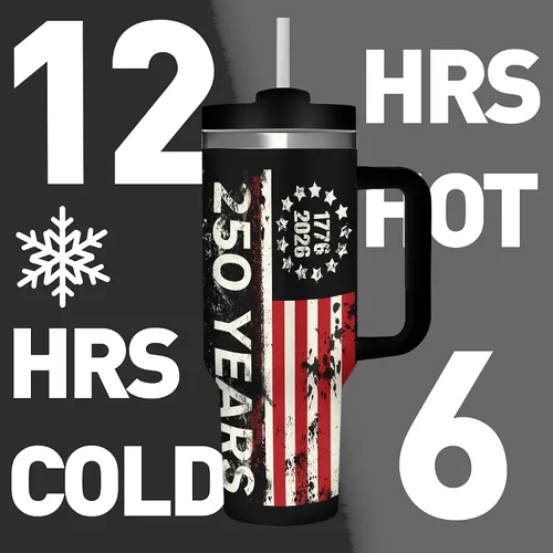 Vista 3 de 250 Years American Flag - Vaso aislado de acero inoxidable de 40 onzas (40.6 fl oz), taza de café patriótica con tapa a prueba de salpicaduras