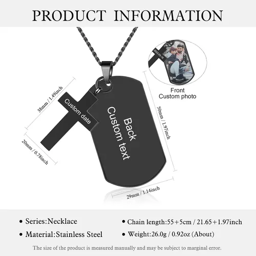 Vista 2 de Collar con foto personalizada para hombres, día del padre, etiqueta de perro con nombre personalizado para hombres, novio, collar conmemorativo