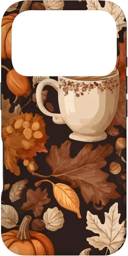 Vista 30 de Warm Autumn Stylish Coffee Cup Design - Fall Leaves Pattern Case for iPhone 17