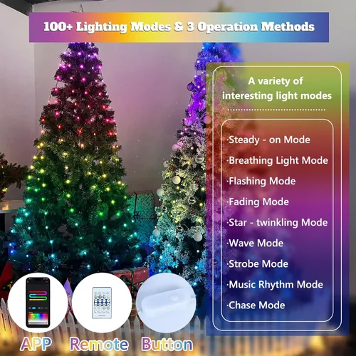 Vista 2 de Luces para árbol de Navidad – 200 luces LED multicolor con más de 100 modos de luces inteligentes con aplicación, control remoto con sincronización