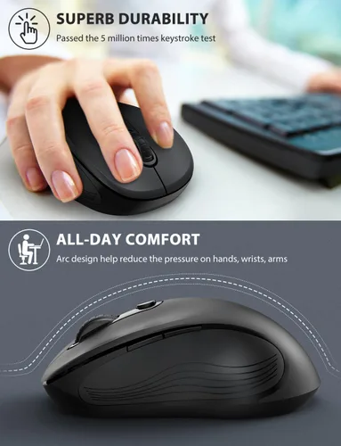 Vista 5 de Trueque Mouse inalámbrico para laptop, mouse ergonómico de computadora de 2.4 GHz con botones de retroceso y adelante, DPI de 3 niveles, 6 botones