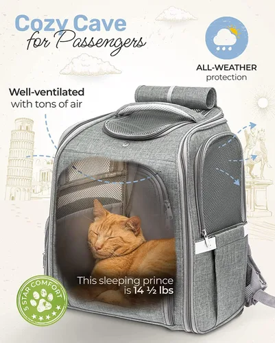 Vista 5 de Mochila transportadora grande para gatos, mochila de senderismo de viaje grande para mascotas, aprobada por aerolíneas, perfecta para gatos