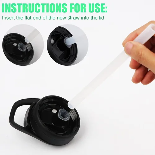 Vista 4 de 6 popotes de repuesto para Eddy + botella de agua, con un cepillo de limpieza, popotes reutilizables, rectos, solo compatibles con accesorios Eddy
