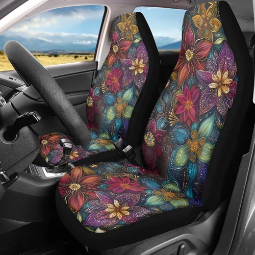 Vista 2 de INSTANTARTS Fundas de asiento de coche con diseño de dalia estética, solo para asientos delanteros, protector de asiento de vehículo, 2 unids/set