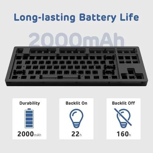 Vista 7 de Teclado mecánico modular RGB de 87 teclas, 80% TKL 5.02.4Gteclado para juegos con cable, kit de bricolaje, enchufes de interruptor de intercambio