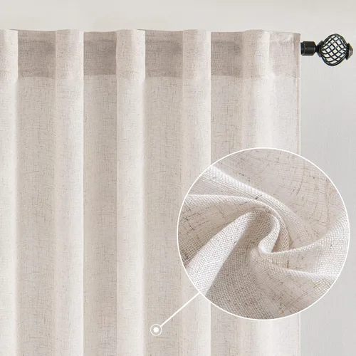Vista 24 de MIULEE - Cortinas semitraslúcidas suaves y gruesas con textura de lino para cocina y ventana de baño, con trabilla trasera y bolsillo para Blanco