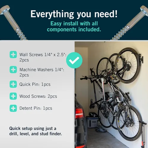 Vista 4 de StoreYourBoard Bike Hangers for Garage Garage Bike Rack Wall Mount, Vertical Bicycle Rack for Garage 124° Swivel Bike Wall Mount with Stopper