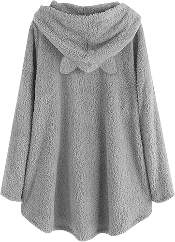 Vista 2 de Sudaderas con capucha de forro polar con orejas lindas para mujer, de manga larga, suéter de gran tamaño, abrigos de invierno con bolsillo