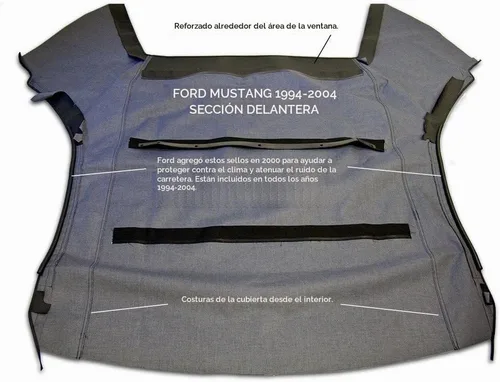 Vista 6 de Capota de convertible blanda con ventana de vidrio térmico en lona original para Ford Mustang 1994-2004, Negro