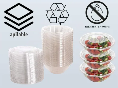 Vista 4 de Ensaladeras desechables de plástico con tapas herméticas, ideales para preparación de comidas, comida para llevar, catering, fiestas, picnics
