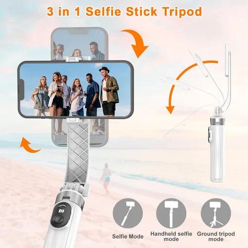 Vista 4 de Trípode para teléfono y palo para selfie, trípode ligero todo en uno con control remoto inalámbrico, soporte de trípode portátil para teléfono