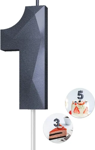 Vista 28 de Velas de cumpleaños con números (0 velas negras), forma de diamante 3D, decoración de pastel de feliz cumpleaños para niños y hombres, cumpleaños