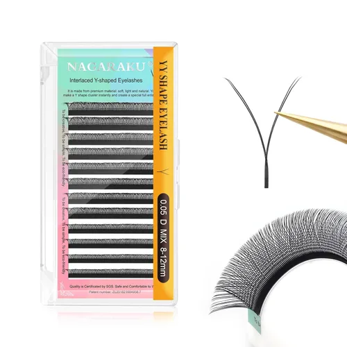 Vista 25 de NAGARAKU YY - Extensiones de pestañas, suministros Y, Lash 4D, Easy Fan, pestañas cruzadas de volumen ruso, pestañas YY, tejidas a mano, malla