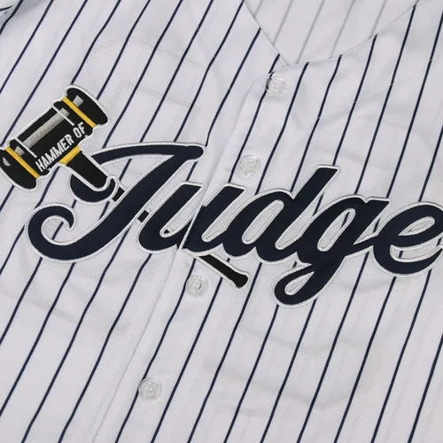 Vista 4 de 99 Parches bordados de jersey de béisbol Jersey blanco cosido con rayas azul marino