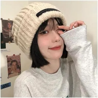 Vista 4 de Y2k Gorro de invierno para mujer, gorro de punto grueso, cálido, grueso, estético, para clima frío