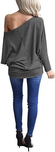 Vista 3 de Poetsky Women's Long Sleeve Off Shoulder Tunic Tops Loose Casual Oversized Shirts Blouse