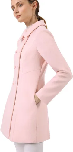 Vista 4 de Allegra K - Gabardina larga de invierno con cuello Peter Pan y botonadura doble para mujer