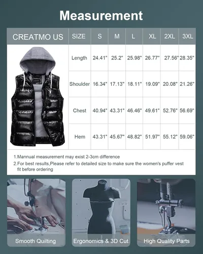 Vista 7 de CREATMO US Chaleco cálido para mujer, chaleco grueso acolchado sin mangas con capucha desmontable