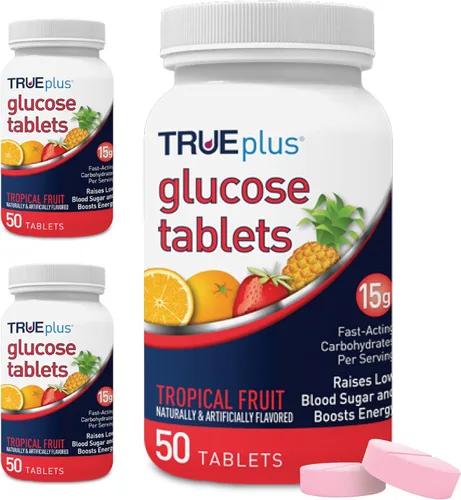 Vista 16 de TRUEplus® Tabletas de glucosa, sabor surtido (uva, frambuesa, naranja), botella de 50 unidades (1)