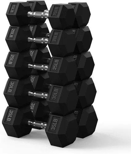 Vista 17 de Hex Dumbbell Set 60-650lb, Weights Set Rubber Encased, Home Gym